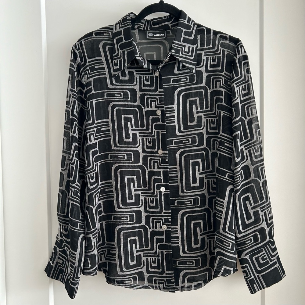 VINTAGE BLACK MESH BUTTON-UP SHIRT
